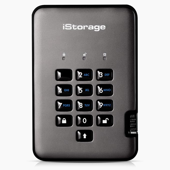 iStorage diskAshur PRO2 HDD 3TB | Secure Portable Hard Drive | FIPS Level 3 Certified | Password Protected | Dust/Water-Resistant | Hardware encryption