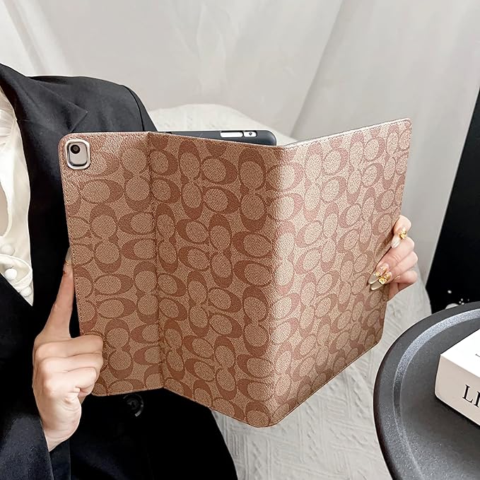 Brown Designer PU Leather Case for iPad 10.2 Inch 9th/8th/7th Gen (2021/2020/2019), iPad Pro 10.5 Inch 2017, Slim Protective Cover with Pencil Holder, Soft TPU Back & Auto Sleep/Wake