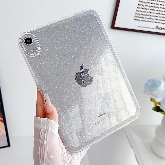 for Apple iPad Air 5th/Air 4th Generation 2022/2020 10.9 inch, Glitter Clear Soft Silicone Flexible TPU Back Shockproof Shell Bling Sparkly Paper Lightweight Thin Protective Cover, White