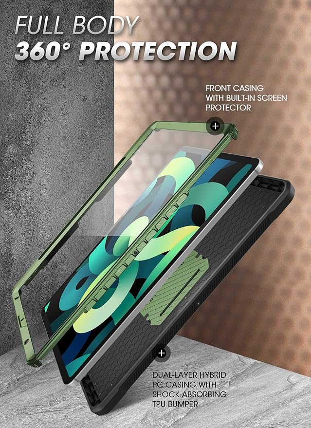 SUPCASE Unicorn Beetle Pro Series Case Designed for iPad Air 4 (2020) 10.9 Inch, with Pencil Holder & Built-in Screen Protector Full-Body Rugged Heavy Duty Case (Green)