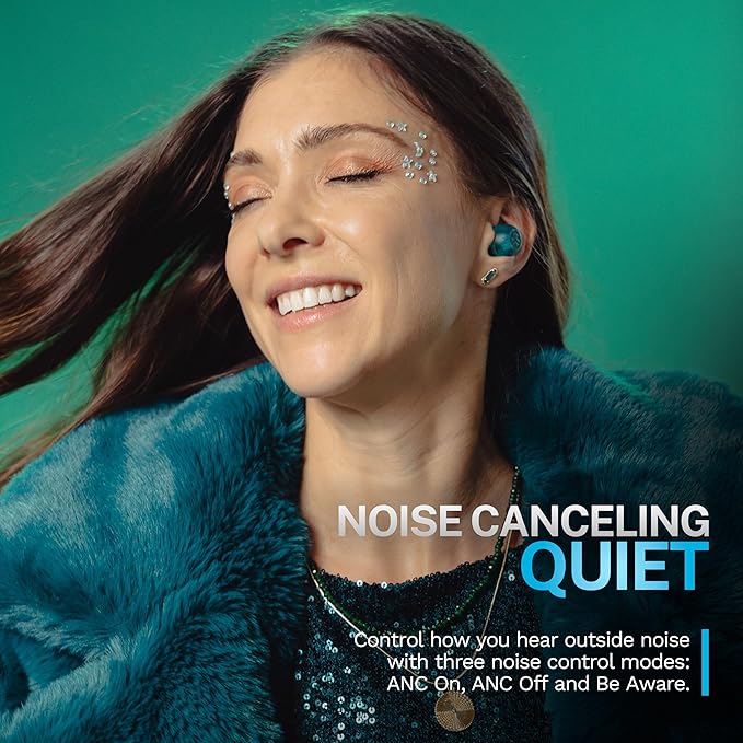 JLab, Go Pop ANC, True Wireless Earbuds, Active Noise Cancelling, Transparent Teal