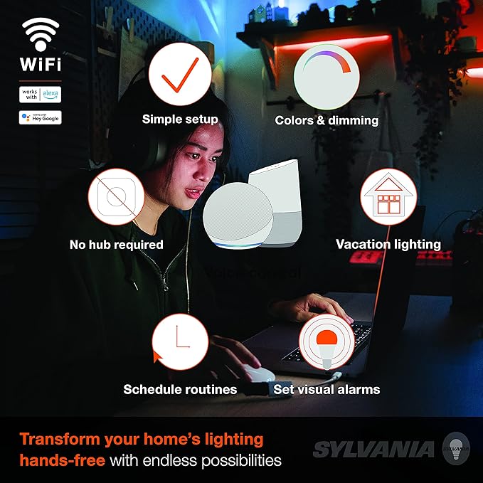 SYLVANIA Wifi LED Smart Strip Light Expansion Kit, 6.5ft, Indoor, Full Color & Adjustable White, Compatible with Alexa and Google Home Only - 1 Pack (75705)