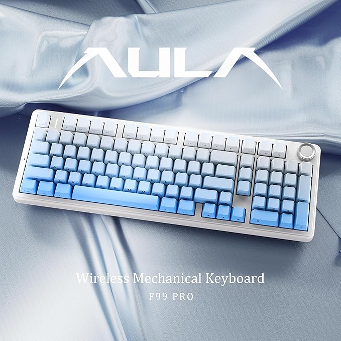 x Aula F99 Pro 99% Mechanical Gaming Keyboard – Wireless Bluetooth, 2.4Ghz RF, USB-C Wired Keyboard with RGB Backlit, Hot-Swappable Pre-lubed Linear Switches, PBT Keycaps, Numpad, Volume Knob