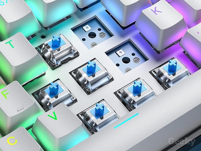 Geeky GK61 60% | Hot Swappable Mechanical Gaming Keyboard | 61 Keys Multi Color RGB LED Backlit for PC/Mac Gamer | ANSI US American Layout (Black, Mechanical Blue)