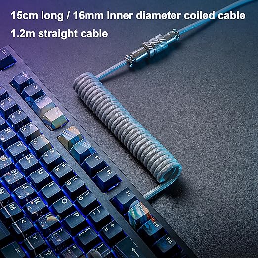 GUNMJO Pro Custom Premium Coiled USB C Cable for Gaming Keyboard, Double-Sleeved Mechanical Keyboard Cable with Detachable Metal Aviator, 1.5M USB-C to USB-A, Marble Gray Color